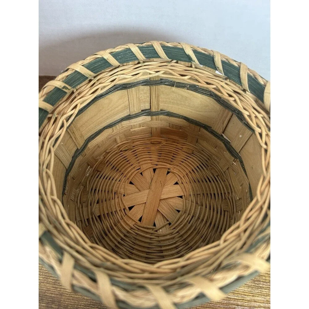 Vintage Apple Basket Cookie Jar Canister Woven Wood Country Cottage Decor Box
